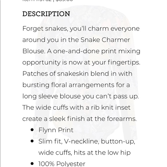 Cabi#3762 snake/floral top Small - Picture 9 of 10